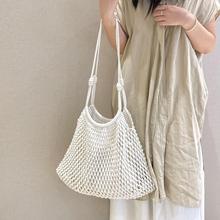 新款小众高级感镂空包手工扇形草编渔网包大容量时尚编织女包