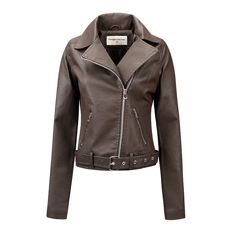 2026 Autumn Cross-Border Amazon 3D Fashion Lapel Belt Decorated Leather Jacket Women's Short Coat Fashionable Versatile Retro