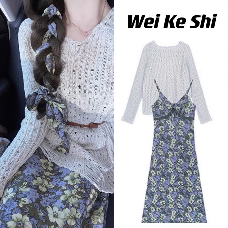 Женская одежда ранней весны 2025 года, полный комплект различных юбок, двухслойное цветочное платье на бретелях