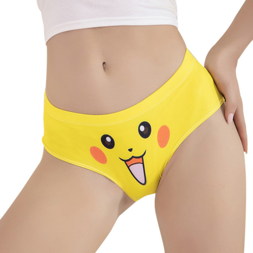 078#Amazon’s new European and American women’s cartoon printed panties that cover the hips, fashionable girls’ mid-waist milk silk lace