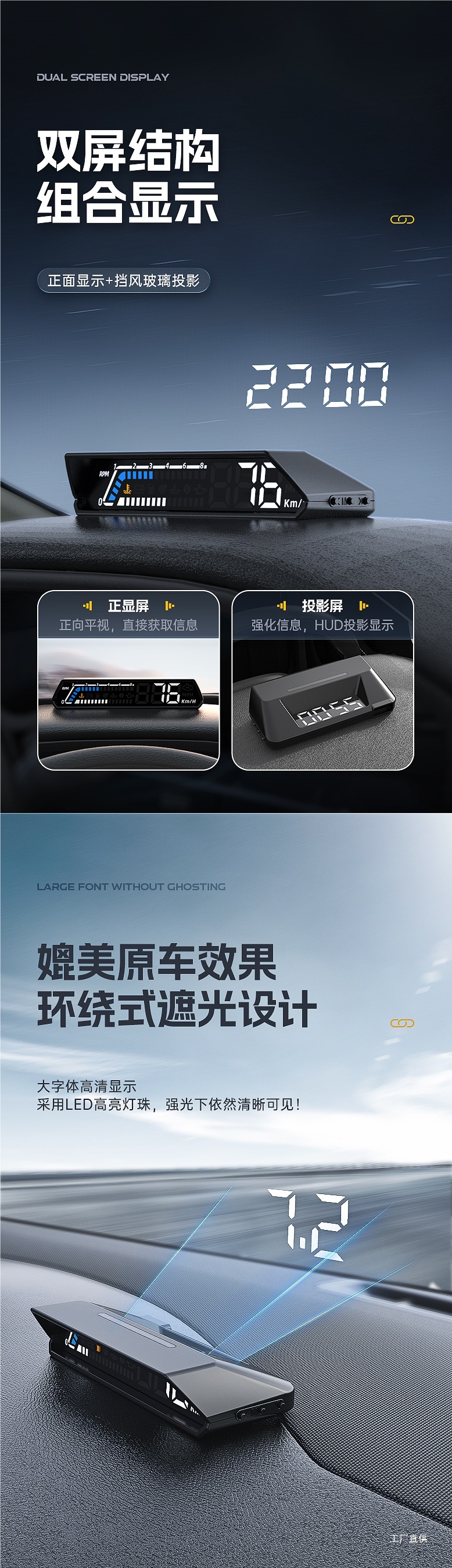 Hud Head-Up Display Obd Multi-Function Car Instrument Oil Temperature Transmission Oil Temperature Monitoring Dual Display Screen Peihui