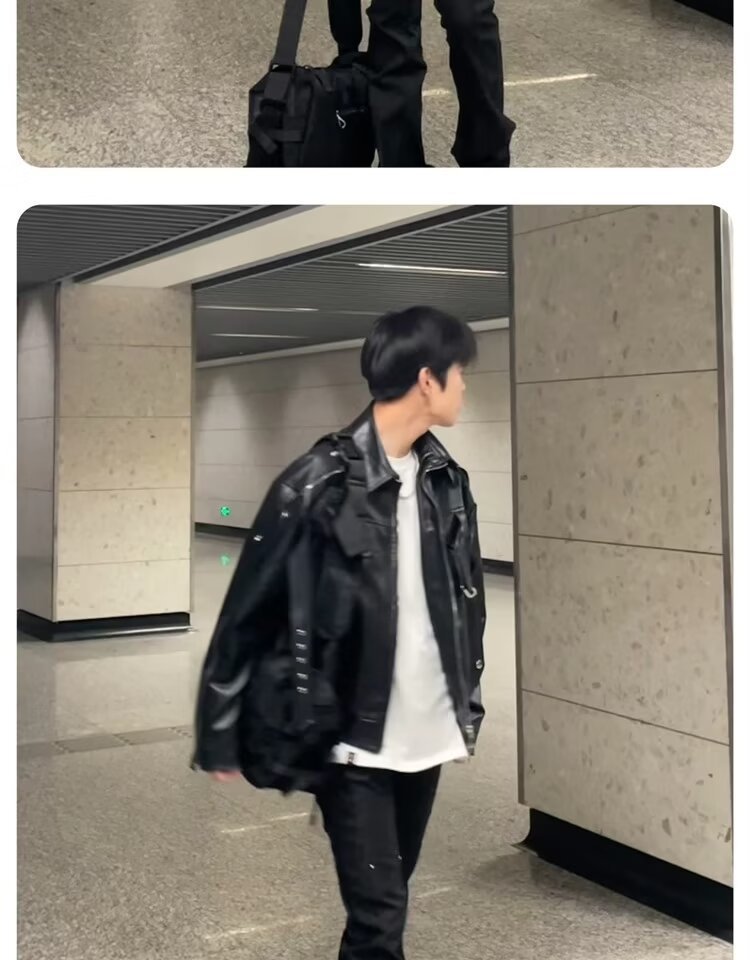 ragazzo in pelle alla moda per uomo, stile di strada europeo e americano autunnale, design di nicchia per moto J, pantaloncini di marca alla moda_voghion.com