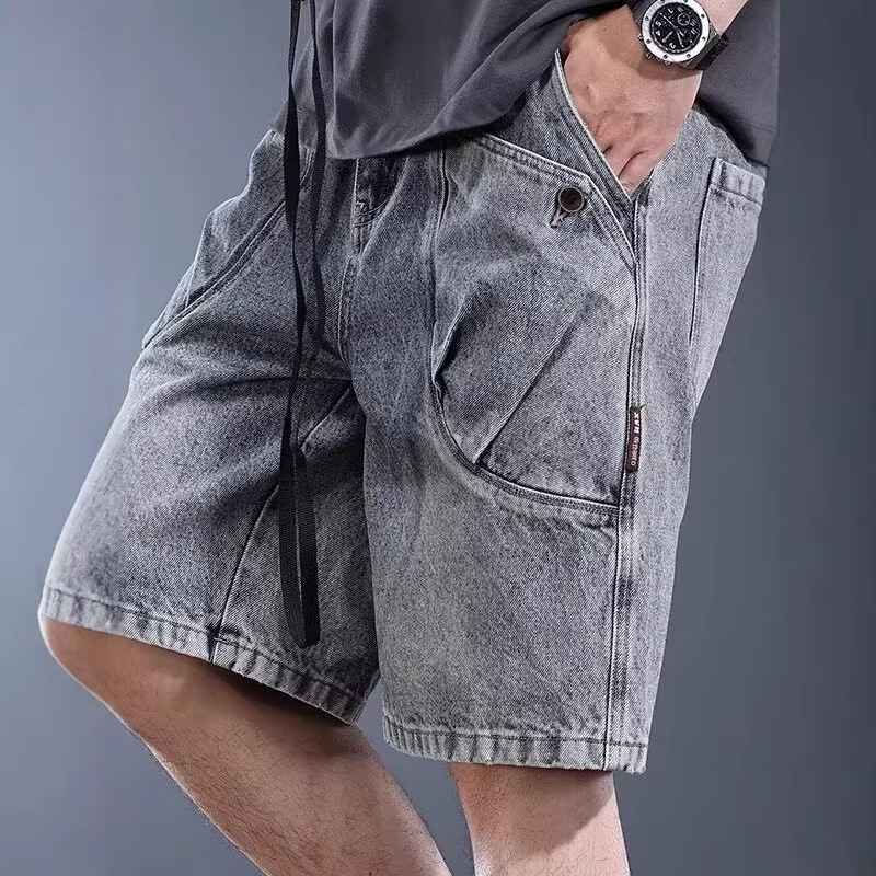 Men's Washed Denim Cargo Shorts - Summer Loose Fit American Streetwear Retro Five-Point Shorts_voghion.com