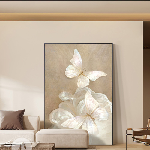 French Cream Style Living Room Decor Painting, High-End Bedroom Wall Art, Rustic Wood Butterfly Sofa Background Wall Hanging