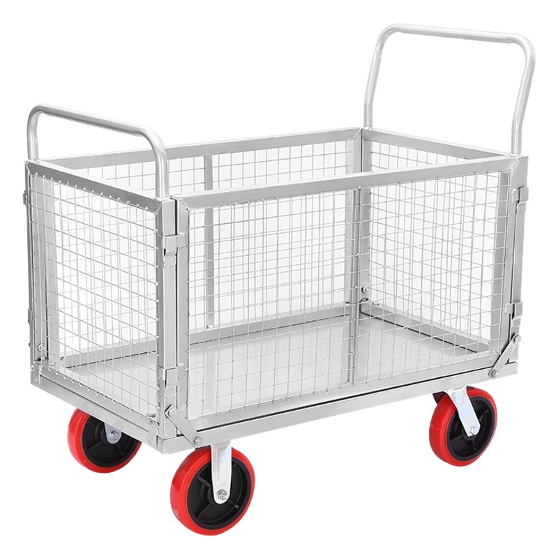 Carro de almacén totalmente plegable, carrito de recogida, jaula de almacenamiento, carrito de clasificación para fábrica, carrito con caja cerrada, carrito de reparto exprés, carrito de transporte con red.