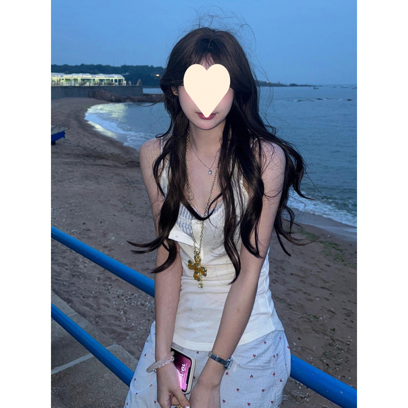 【天丝螺纹】美式辣妹白色吊带背心女夏修身无袖外穿叠穿上衣|undefined