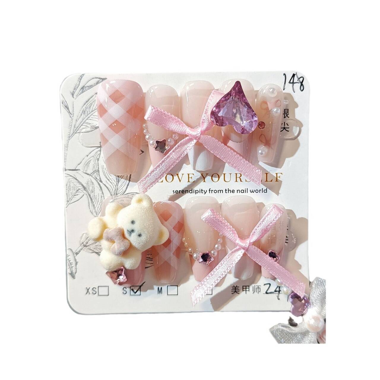 Manicure perforado a mano usando manicure falsa manicure rosa lindo oso ballet mariposa manicure francesa