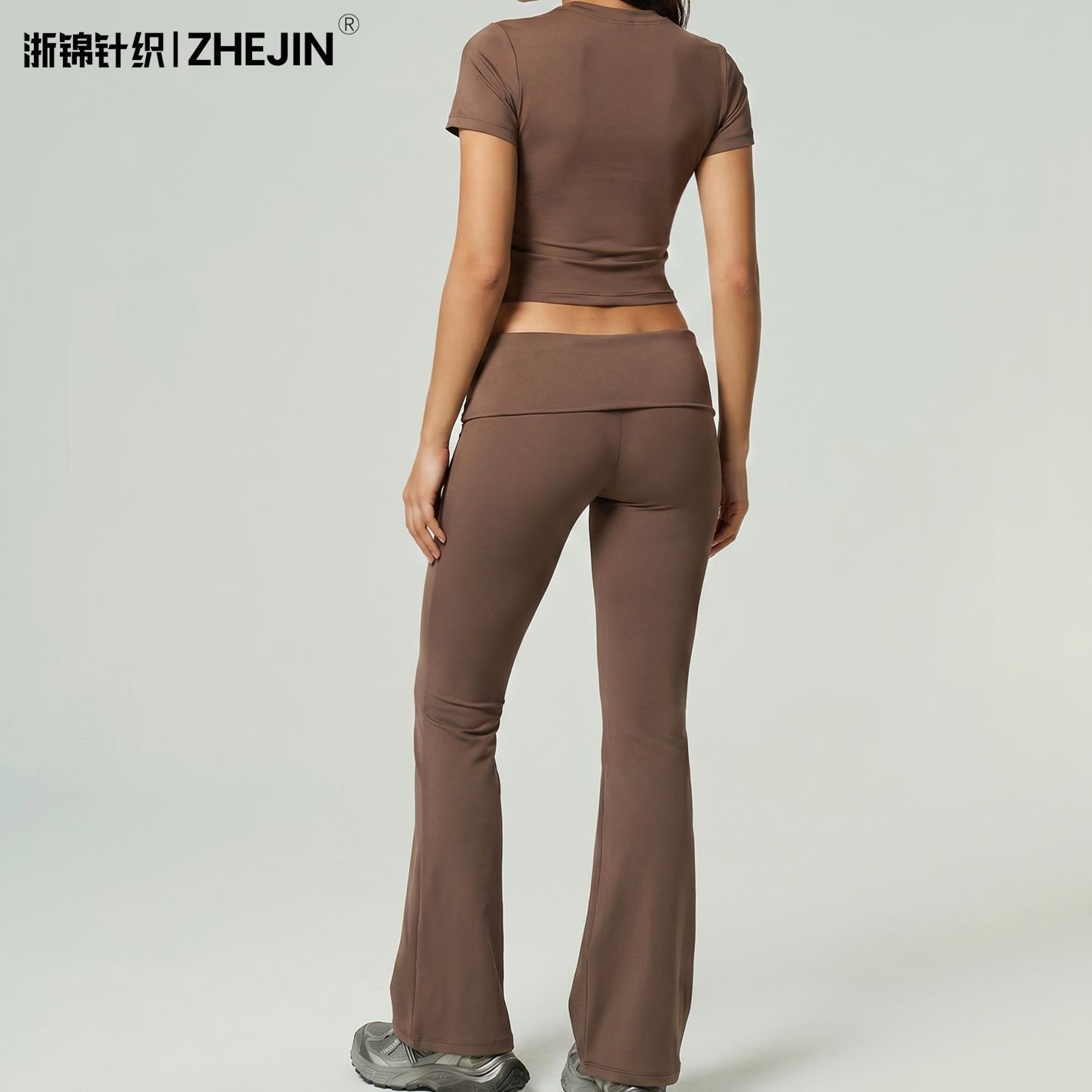 Transfronterizos Europeos y estadounidenses ropa deportiva de secado rápido, mangas cortas, pantalones largos, pantalones de cuchilla, abdomen cerrado, caderas elevadas, ropa de yoga desnuda