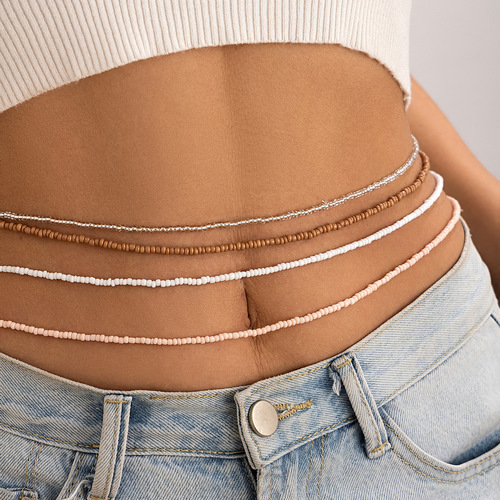 Hiyin TEMU 5-Piece Set 2025 Summer Bestselling Vacation Style Colorful Elastic Bead Bracelet Ankle Chain Waist Chain