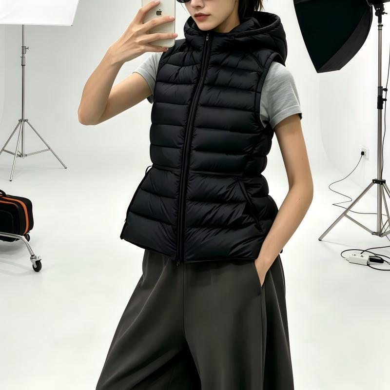 Stand-up collar ribbed down jacket for women, down vest, 90% duck down, new winter style, hooded, sleeveless, plus size Stand-up collar ribbed down jacket for women, down vest, 90% duck down, new winter style, hooded, sleeveless, plus size