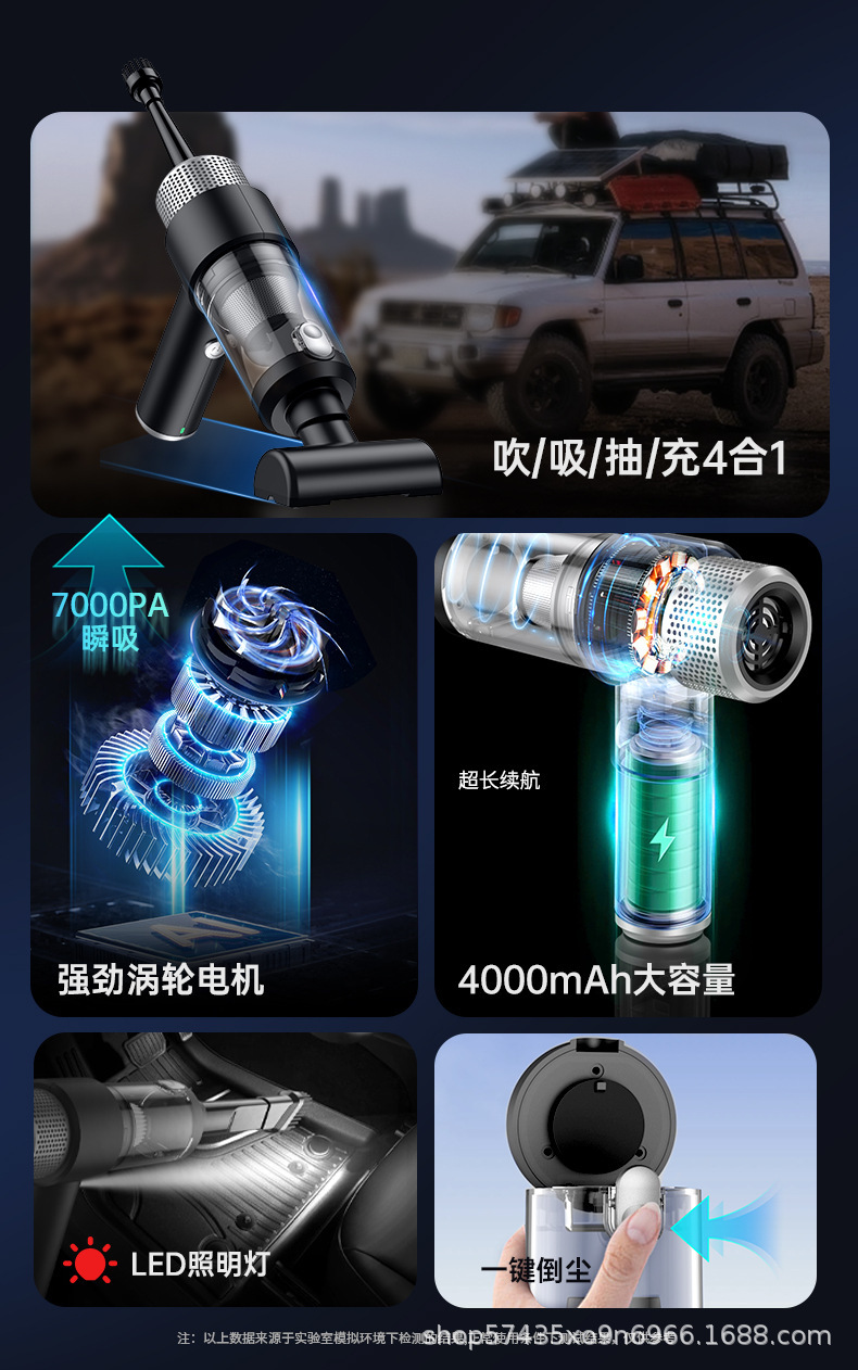 Customized 4-in-1 Car Vacuum Cleaner with Blowing, Suction, Pumping and Charging Functions, Wireless Charging Vacuum Cleaner, Mini Handheld Blower
