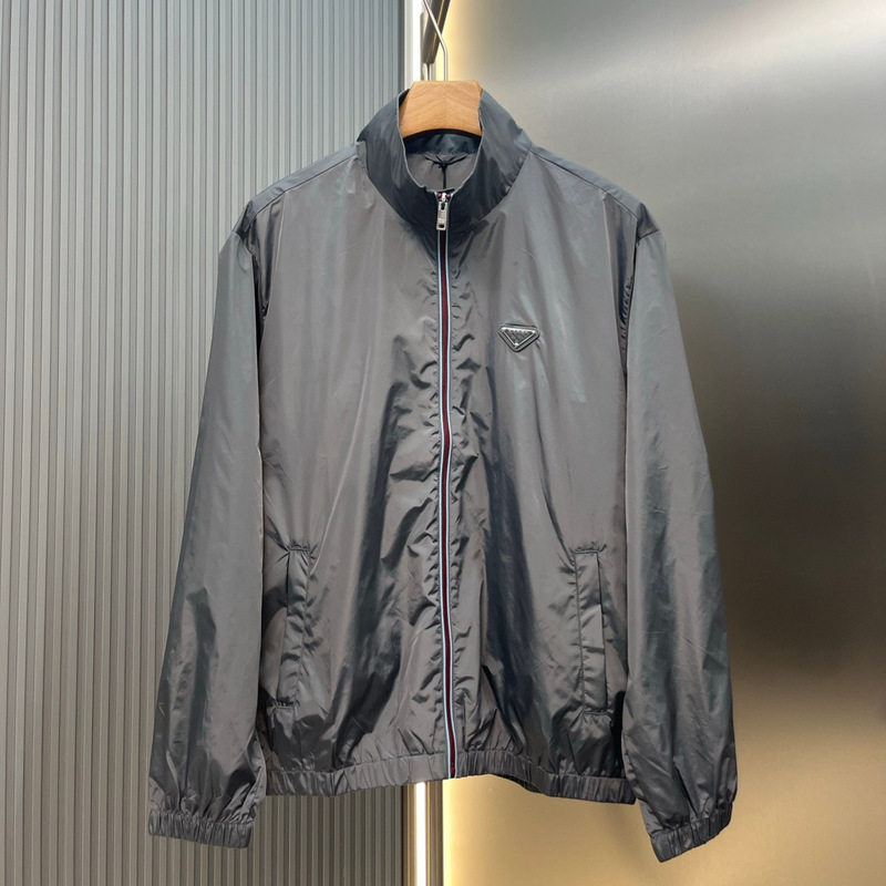 European and American Trendy Brand Pd Pujia Men's Jacket, Spring and Autumn Thin Style with Triangle Logo, Zipper, Simple Casual Stand Collar Jacket for Men