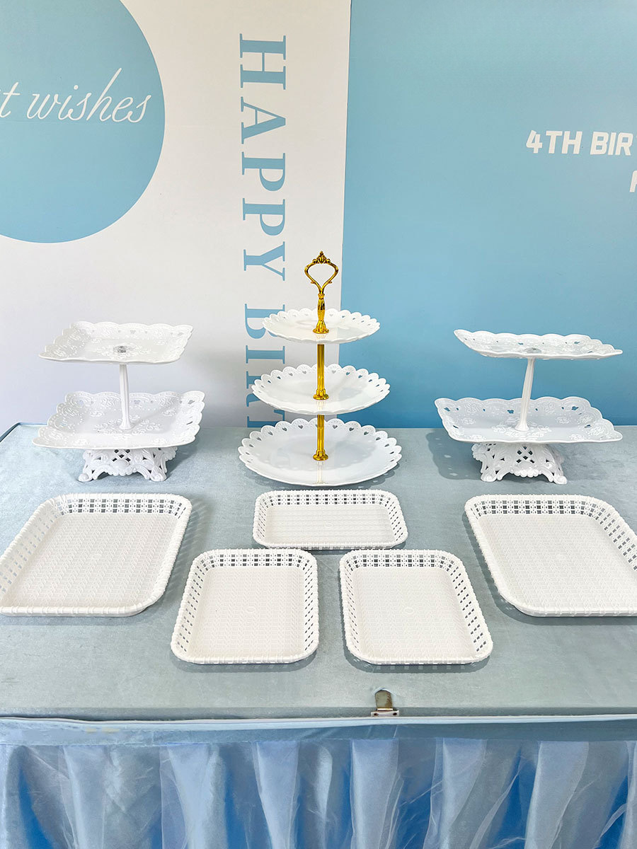 생일 장식 디저트 테이블 디스플레이 랙 장식품 유럽식 콜드 디너 티 브레이크 테이블 플라스틱 케이크 스낵 트레이 랙