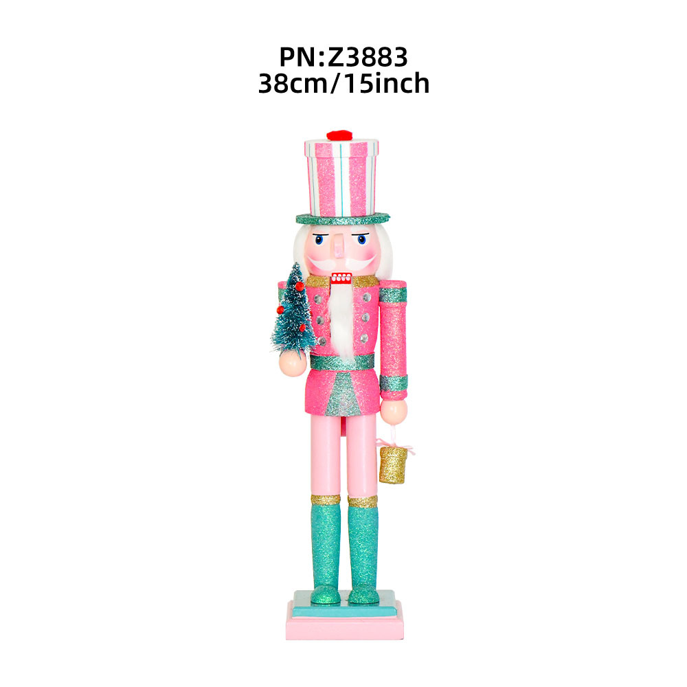 38cm hombre de madera de nuez 15in nuez soldado rosa brillante árbol de Navidad rayas caja de regalo ornamentos artesanías