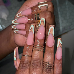 跨境外貿穿戴甲批發法式條紋波紋美甲片可拆卸甲片press on nail