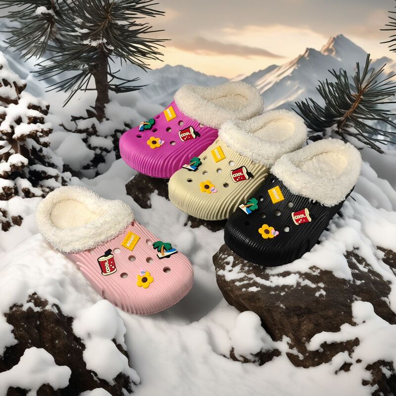 2026 New Winter French Fries Pattern Unisex Couple Cotton Slippers Trendy Indoor and Outdoor Home Shoes with Fleece Factory Wholesale