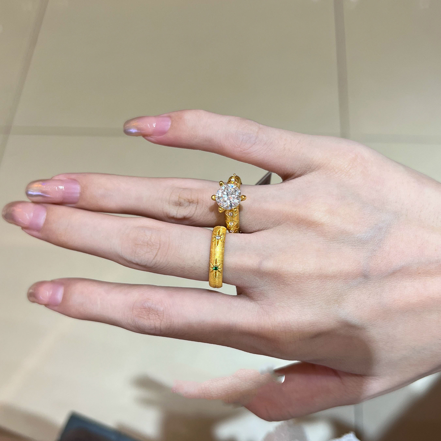 欧美新款vintage八星芒戒指时尚宫廷风小众简约高级感单钻食指戒