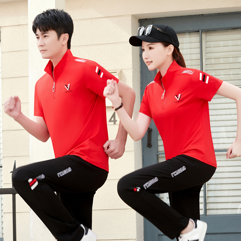 Couple Sports Suit Summer Ice Silk Short-Sleeved Trousers Running Casual Wear Men and Women Summer Thin Sweatshirt Two-Piece Set