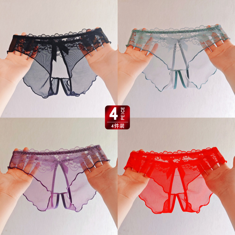 Factory direct dropshipping plus size sexy panties for women, lace, transparent, hollowed-out, fashionable, seamless, breathable, hot briefs.