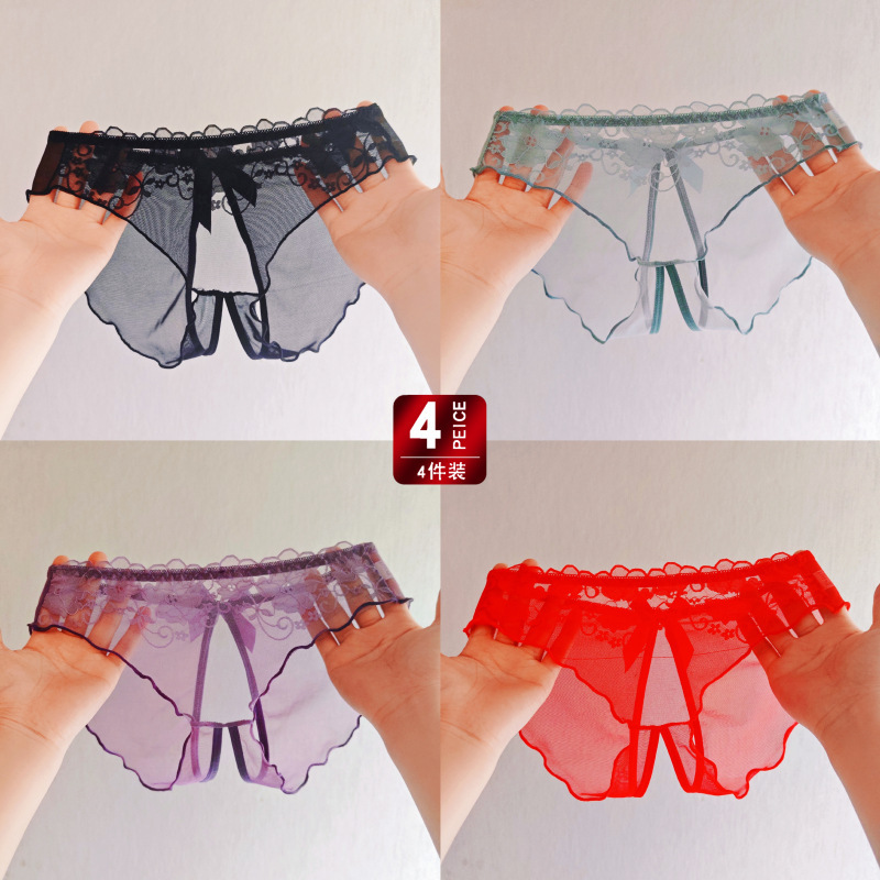 Factory Direct Supply Plus-Size Sexy Women's Lace Transparent Hollow-Out Fashion Seamless Breathable Hot Panties