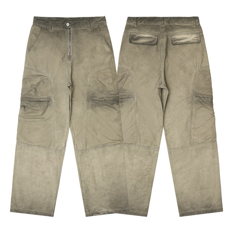 Dirty Dye Waxed Neutral Style Khaki Army Green Lumberjack Workwear Casual Pants Unisex National Trend Dirty Fit Long Pants