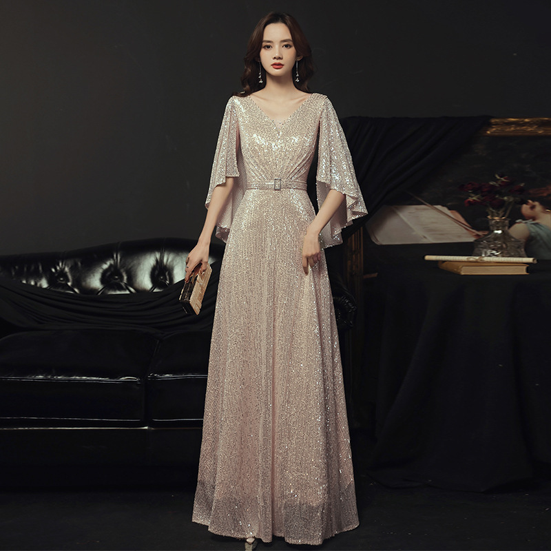 Banquet Evening Dress 2026 New Spring Style Elegant Gold Socialite Gown Long Dress for Host Annual Meeting Dinner Party