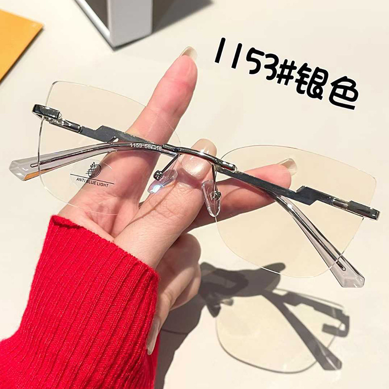 Gafas sin marco en gafas de alto valor facial con gafas de luz azul protectoras miopía para ojos de gato con gafas de luz plana de marco grande