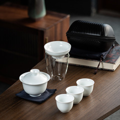 徳化白磁旅行茶器セット屋外旅行携帯ガラス快客杯蓋碗小三杯logo制作