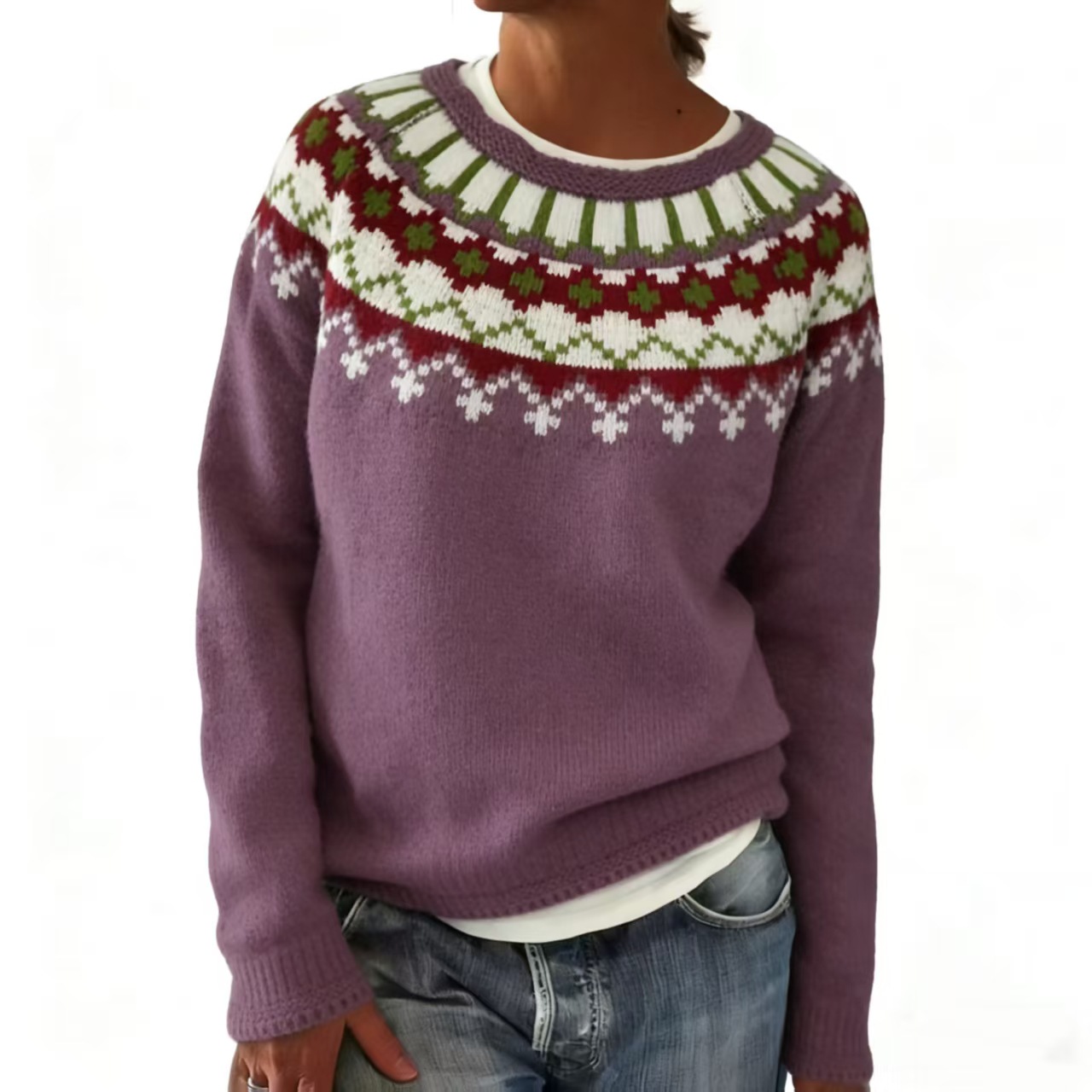 Women's Thick Knit Jacquard Sweater For Autumn And Winter_voghion.com