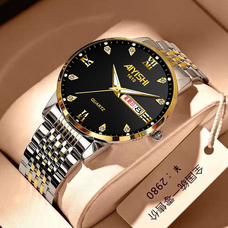 Imported movement between gold and steel with Swiss genuine goods (gold black)