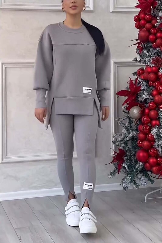 2025年欧美亚马逊独立站跨境女装不规则长袖印花卫衣打底裤套装女|undefined