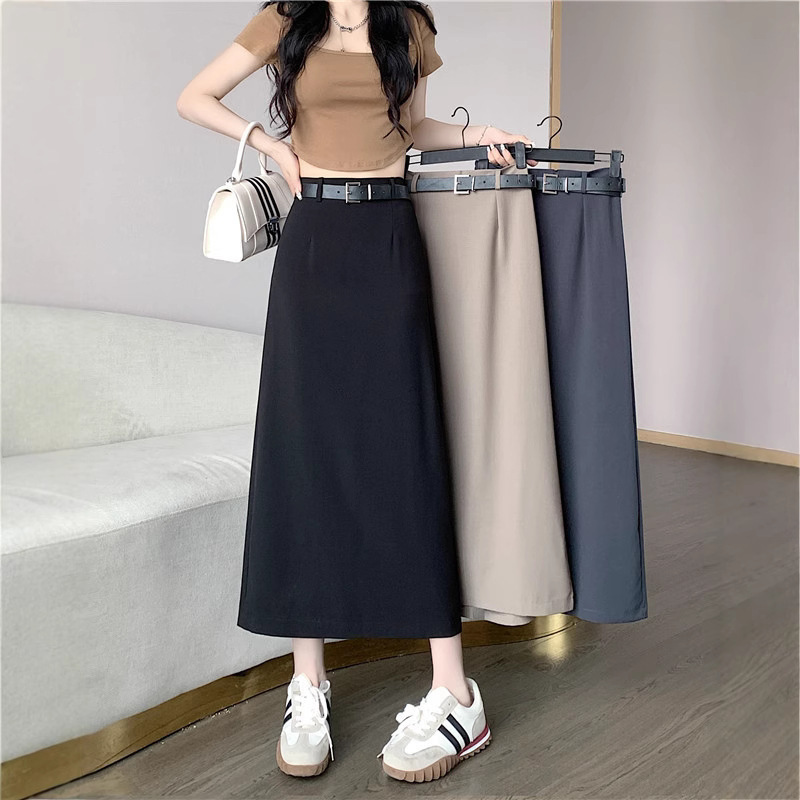 High-End Suit-Style Skirt for Women, New Spring/Summer Design, Niche High-Waisted Slit Mid-Length A-Line Skirt Wholesale
