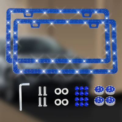 License plate holder/license plate holder, Diamond License Plate Frame Cross-Border License - double-pack-blue