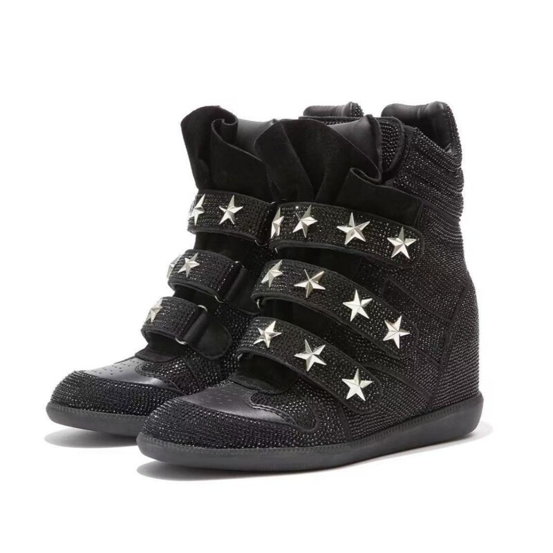 Mva Rhinestone High-Top Shoes Retro Y2K Electronic Rhinestone 8cm Height-Increasing Thick-Soled Casual Shoes for Men and Women