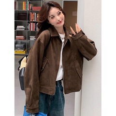 咖色美拉德翻领外套韩版新款短款美式小个子高级复古夹克上衣外套