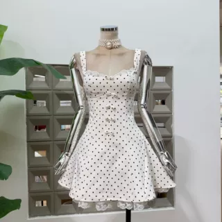 新品2026韩系波点蝴蝶结刺绣花边绑带连衣裙小个子女生短裙显身材