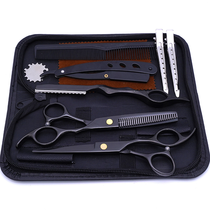 Directo de fábrica de acero inoxidable tijeras del pelo estilista de pelo especial tijeras planas pelo roto fino diente tijeras hogar corte de pelo