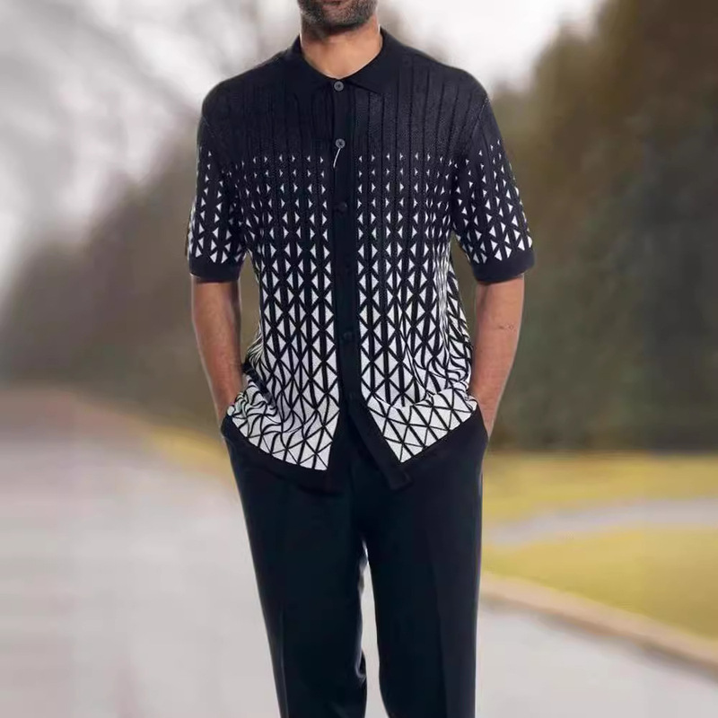 Spring and Summer Casual Beach Style Shirt Suit Trendy European and American 3D Printed Loose Short-Sleeved Shirt and Pants Suit for Men