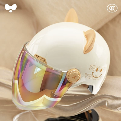 Battery Motorcycle Safety Helmet for Men — Motosiklet kaskı (dəbilqə) - 3c-dual-lens-white-iridescent-long-mirror-class-a-new-national-standard-one-size-fits-all