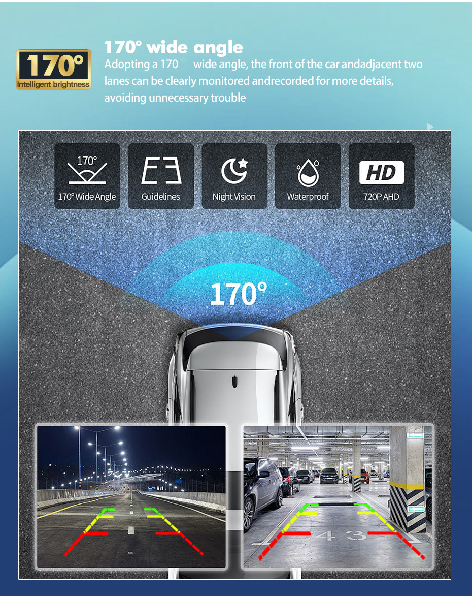 Reversing Camera with Led Lights, High-Definition 1080P, Car-Mounted Reversing Image Camera, Rear View Wide-Angle Front Camera