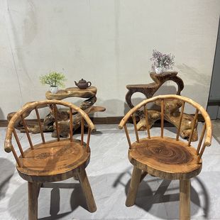 Original Ecological B&B Style Camphor Wood Master Chair Armchair Backrest Chair Dining Chair Round Stool Office Reception Home