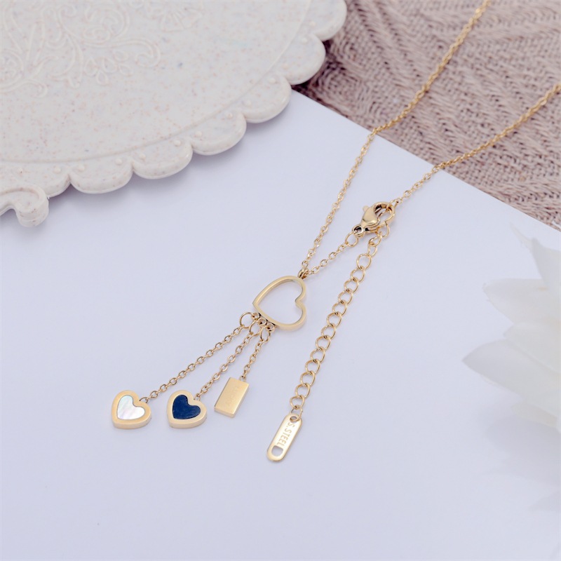 Sweet Heart Shape Titanium Steel Plating Inlay Shell Pendant Necklace 1 Piece