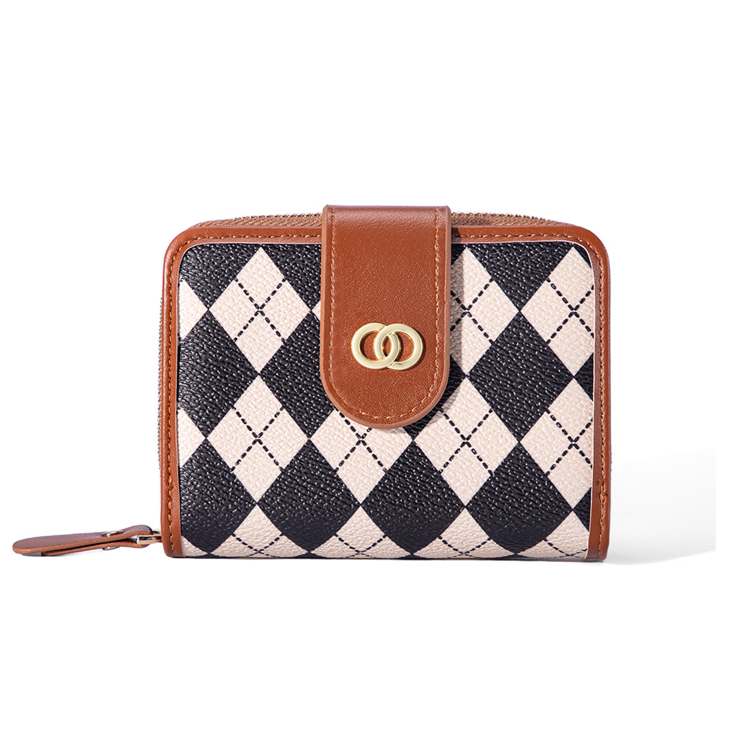 [Personalizada] nueva dama corta billetera plegable lienzo empalmado retro europeo y americano multifuncional gran capacidad cambio