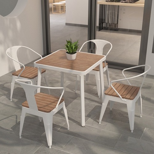 Outdoor Garden Balcony Waterproof Sunshade Table and Chair Set Outdoor Table Wood Plastic Outdoor Terrace Courtyard Leisure Small Table and Chairs