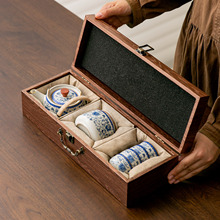 米黄汝窑茶具套装礼盒装缠枝莲一壶四杯商务礼品开片可养冰裂茶具