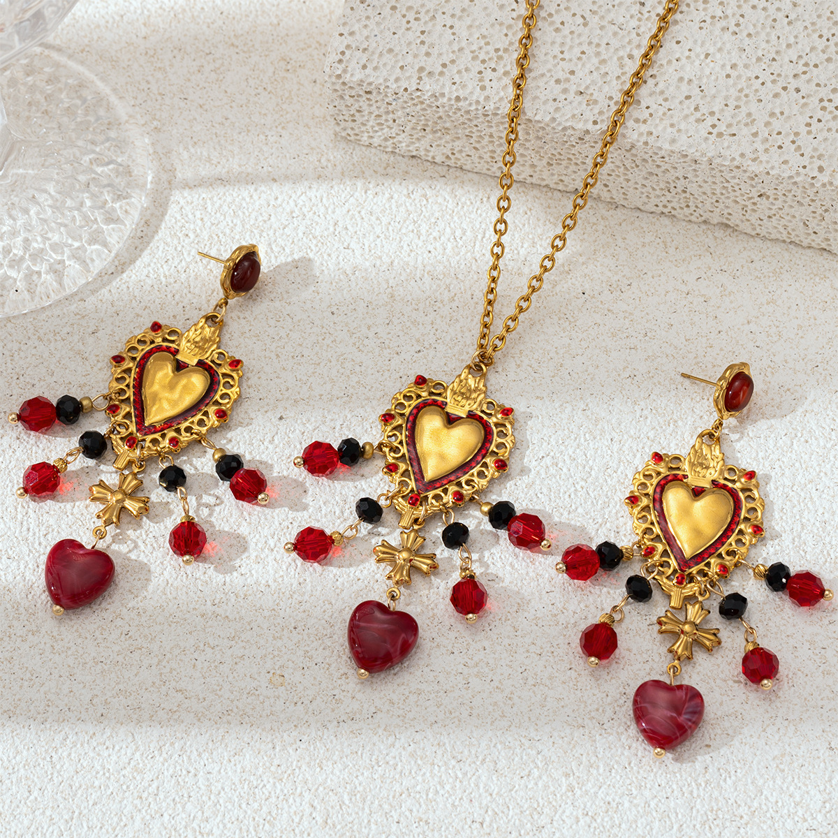 Taina europa y americana pendientes de acero inoxidable lujo ligero amor bordilla color goteo de aceite conjunto de joyas acrílicas