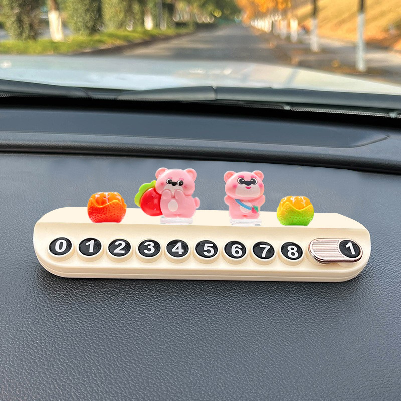 Nuevo lindo oso de fresa decoración de coche de dibujos animados consola central de coche decoración de pantalla de navegación decoración de cabeza