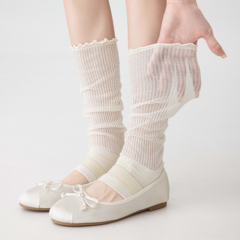 Summer Thin Footless Socks Miu Series Solid Color Versatile Half-Toe Socks Slouch Socks Mid-Calf Socks White Socks