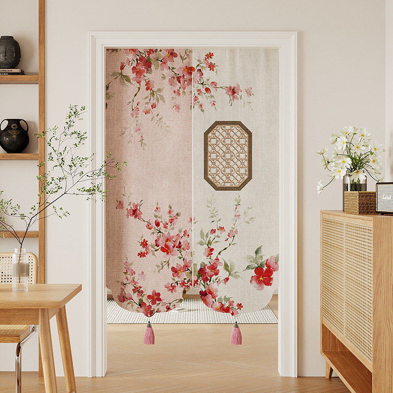 New Chinese-Style Door Curtain Partition Curtain Half-Open Cotton and Linen Bedroom Room Home Anti-Peeping Curtain Bathroom Punch-Free