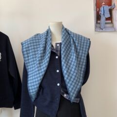 针织小格子日系复古学院风三角巾女护颈小领巾高品质秋冬披肩围巾